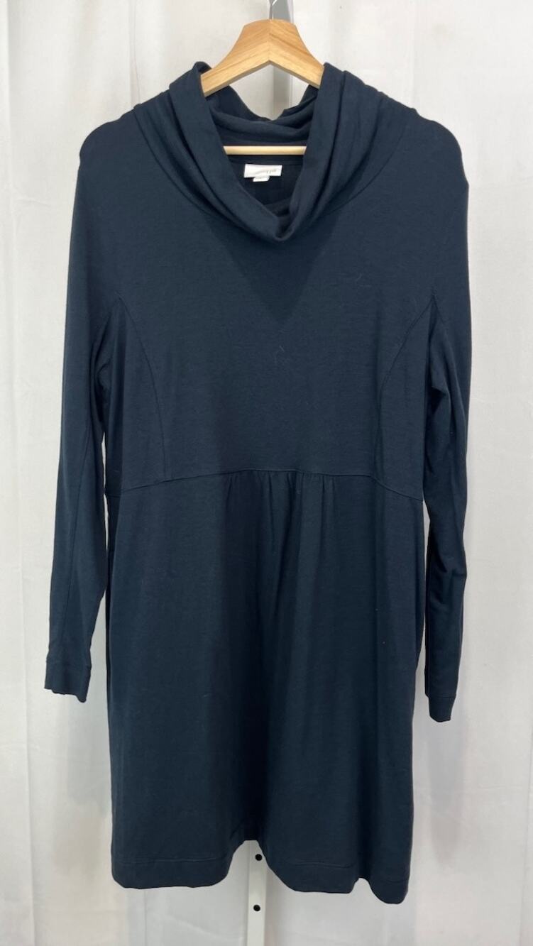 J. JILL Funnel Turtleneck Dress Long Sleeve Knee Length Pockets Navy Blue Size L